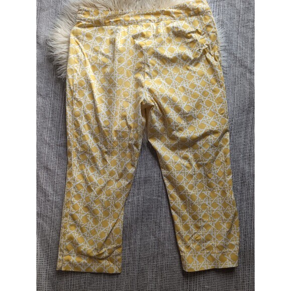 Liz & Co Women's 12 Cropped Ankle Capri Pants Yellow White Print High Waisted - Picture 8 of 8